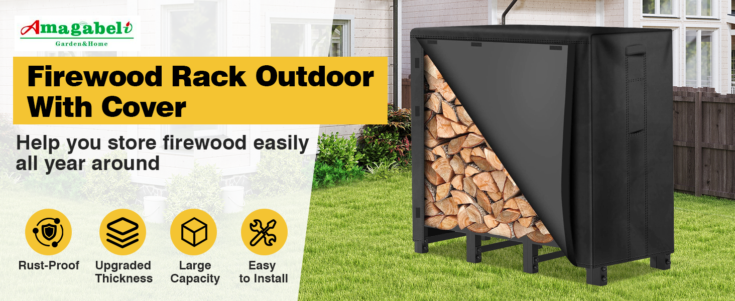 Amazon.com : Amagabeli 4ft Firewood Log Rack with Cover Outdoor
